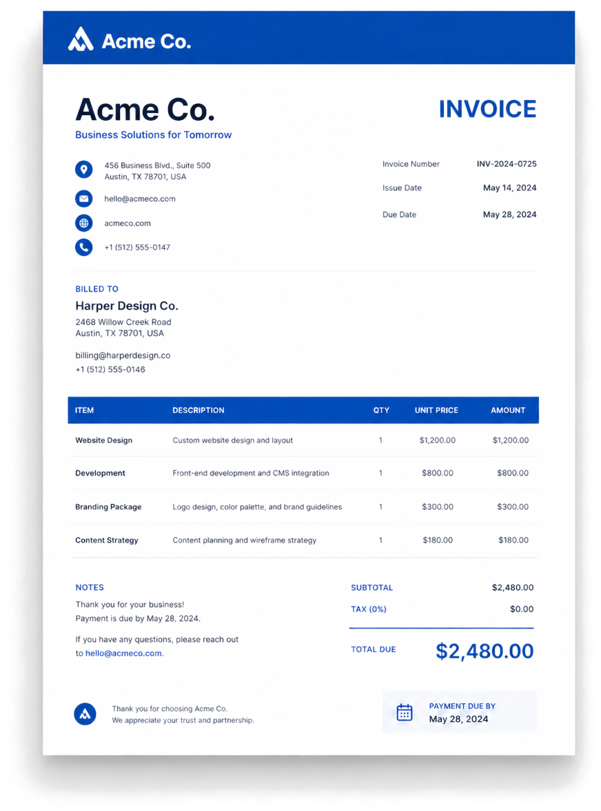 Classic Blue invoice template preview