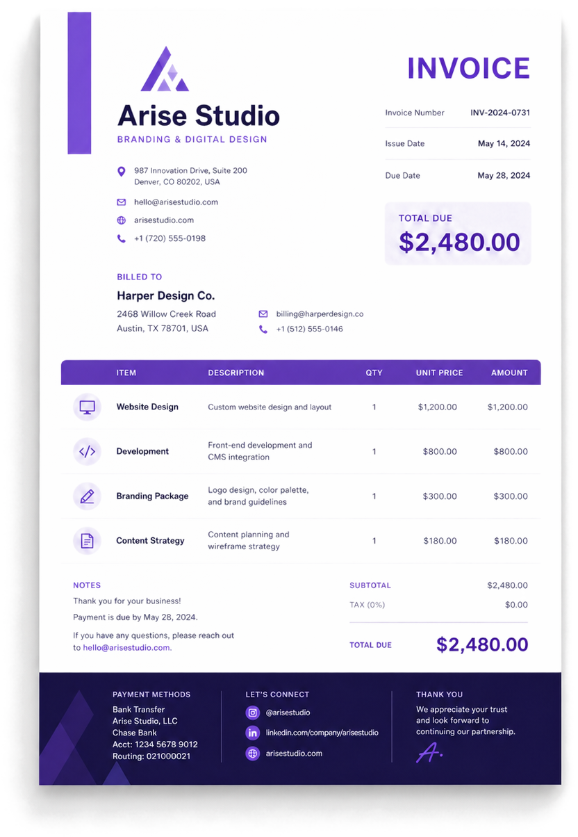 Creative invoice template preview