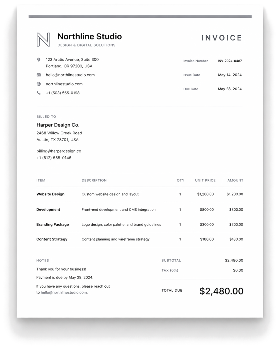 Minimal invoice template preview